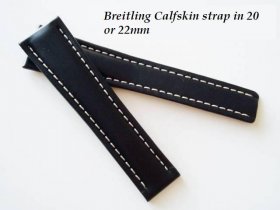 Breitling Calfskin strap in Black , deployant