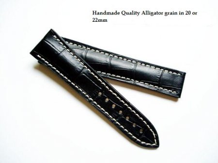Omega Black Alligator grained strap for deployant 22/18